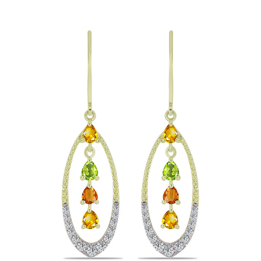 Pendientes de Plata Bañada en Oro con Zafiro Arco Iris Rosebery y Topacio Blanco