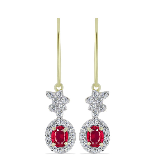 Pendientes de Plata Bañada en Oro con Rubí de Madagascar y Topacio Blanco