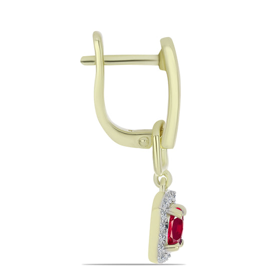 Pendientes de Plata Bañada en Oro con Rubí de Madagascar y Topacio Blanco