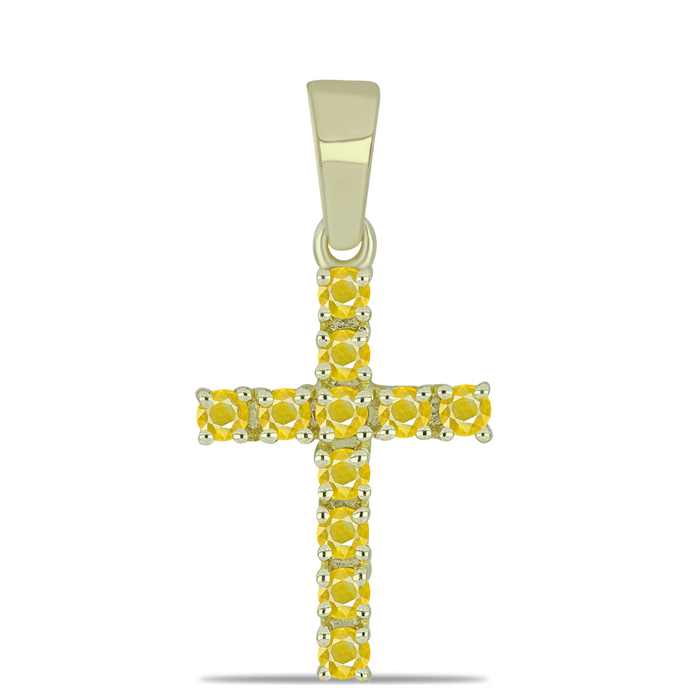 Cruz Colgante de Plata Bañada en Oro con Zafiro Amarillo Rosebery 1 