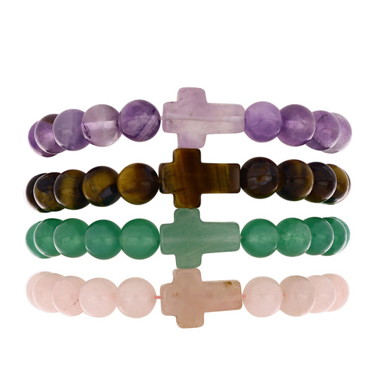 Cruz Conjunto Pepita con Amatista de Marruecos y Ojo de Tigre ( Pulsera )