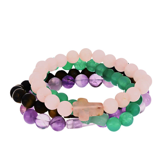 Cruz Conjunto Pepita con Amatista de Marruecos y Ojo de Tigre ( Pulsera )