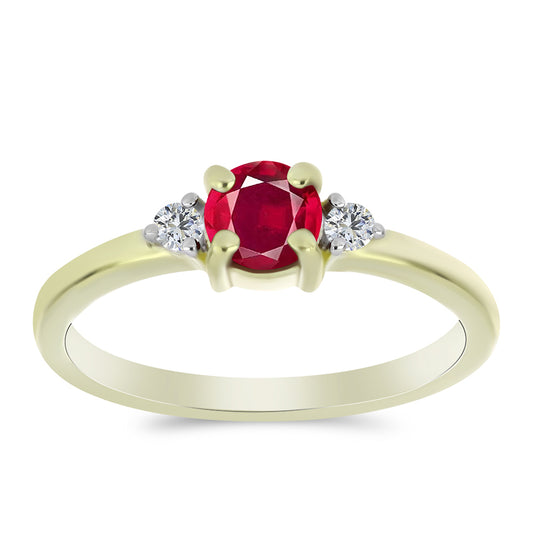 Anillo de Plata Bañada en Oro con Rubí de Madagascar y Topacio Blanco