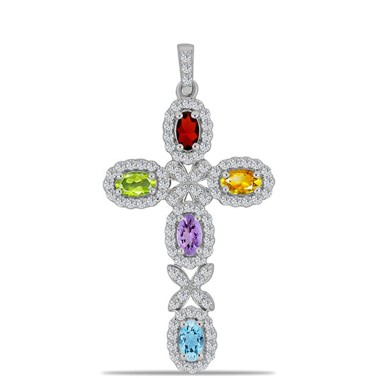 Cruz Conjunto de Plata con Amatista Rosa de Francia y Citrino de los Montes Urales ( Pulsera +Colgante )
