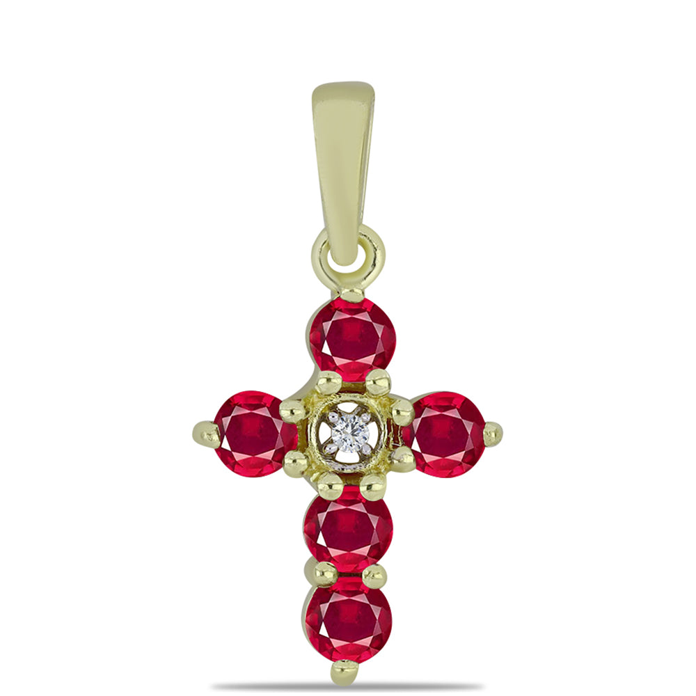 Cruz Colgante de Plata Bañada en Oro con Rubí de Madagascar y Topacio Blanco 1 
