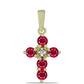 Cruz Colgante de Plata Bañada en Oro con Rubí de Madagascar y Topacio Blanco