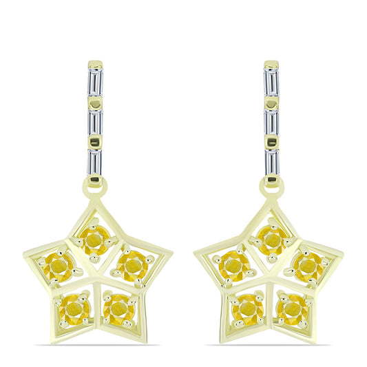 Pendientes de Plata Bañada en Oro con Zafiro Amarillo Rosebery y Zircón Blanco