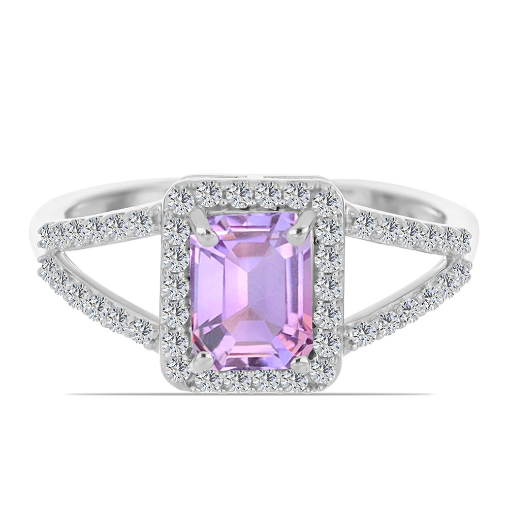 Anillo de Plata con Amatista Rosa de Francia y Topacio Blanco