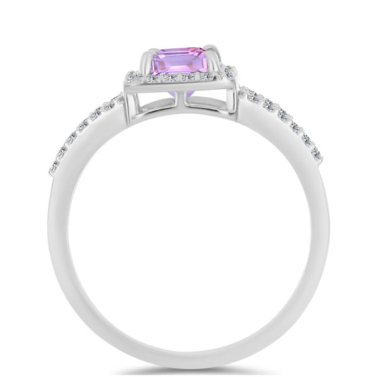 Anillo de Plata con Amatista Rosa de Francia y Topacio Blanco