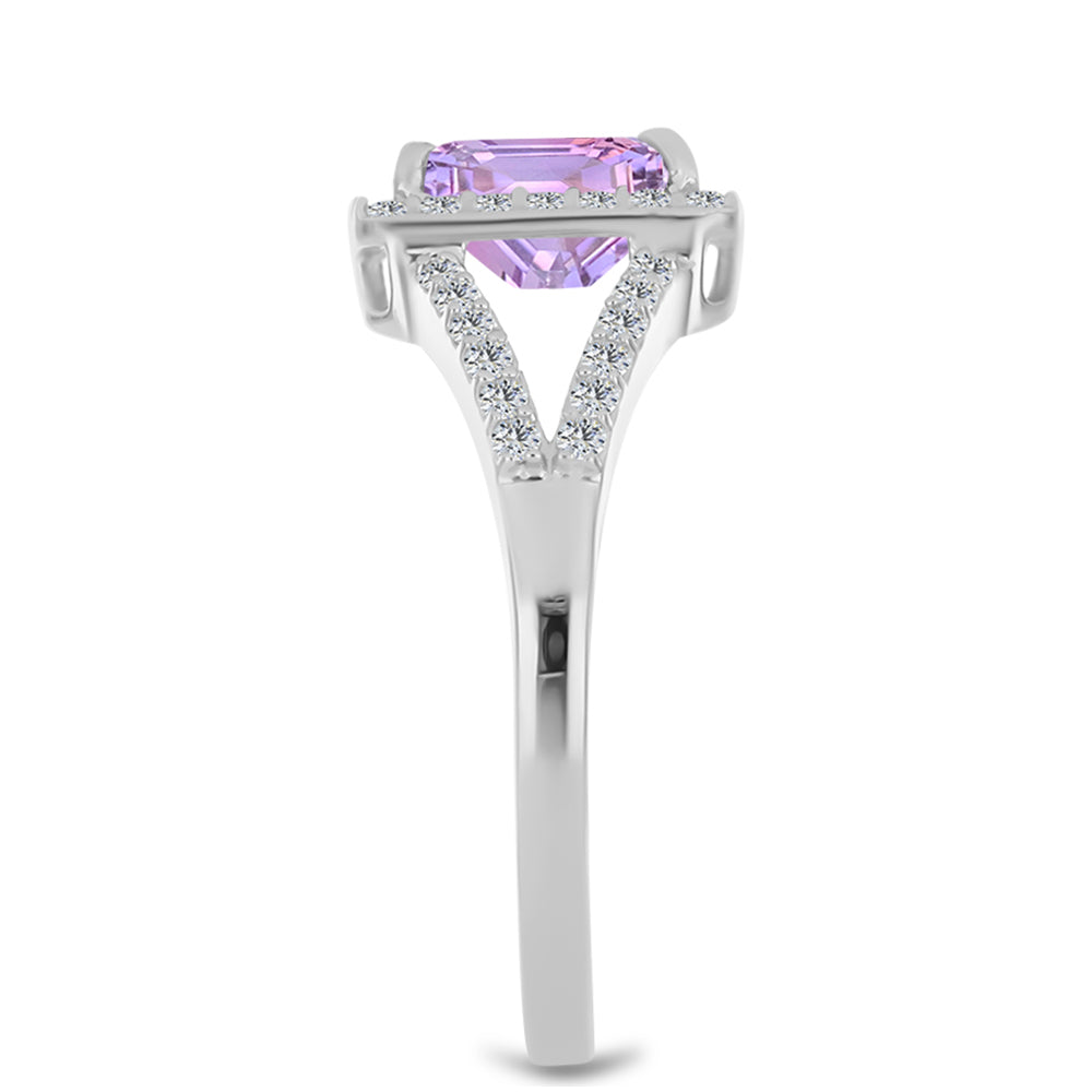 Anillo de Plata con Amatista Rosa de Francia y Topacio Blanco 4 