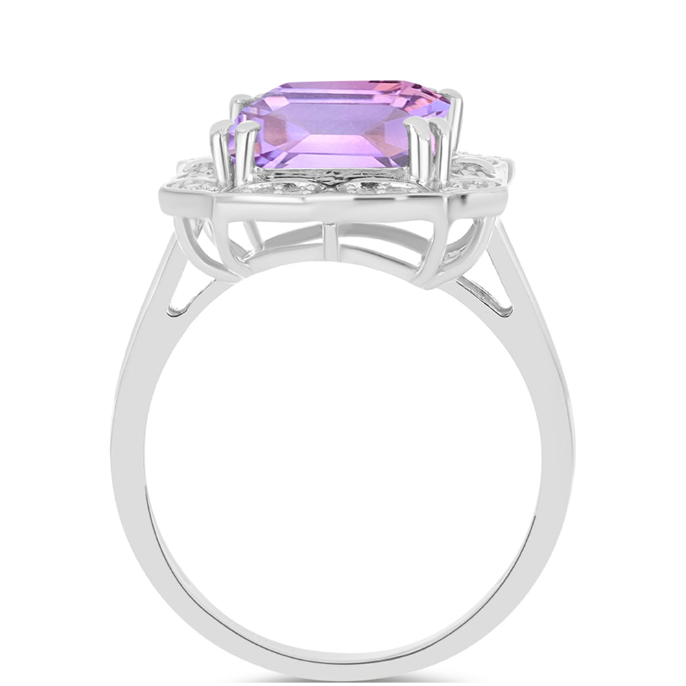 Anillo de Plata con Amatista Rosa de Francia y Topacio Blanco