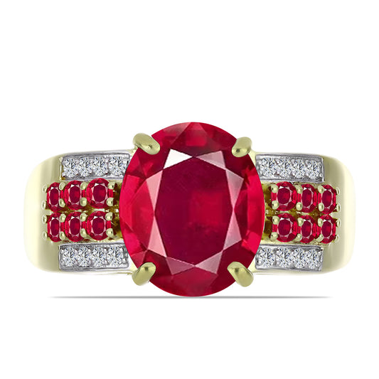 Anillo de Plata Bañada en Oro con Rubí de Madagascar y Topacio Blanco