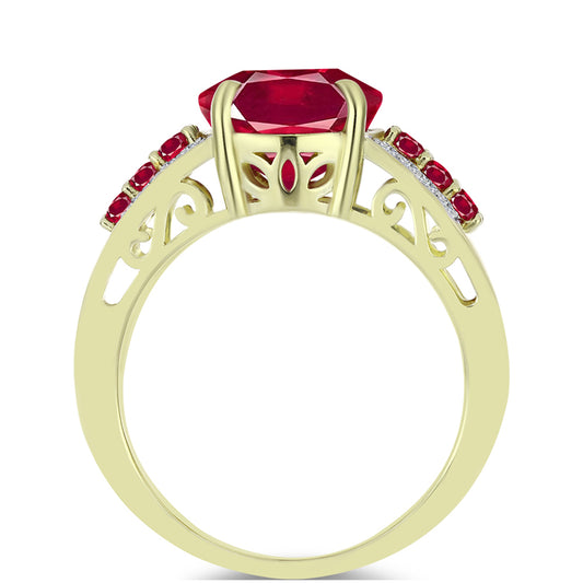 Anillo de Plata Bañada en Oro con Rubí de Madagascar y Topacio Blanco