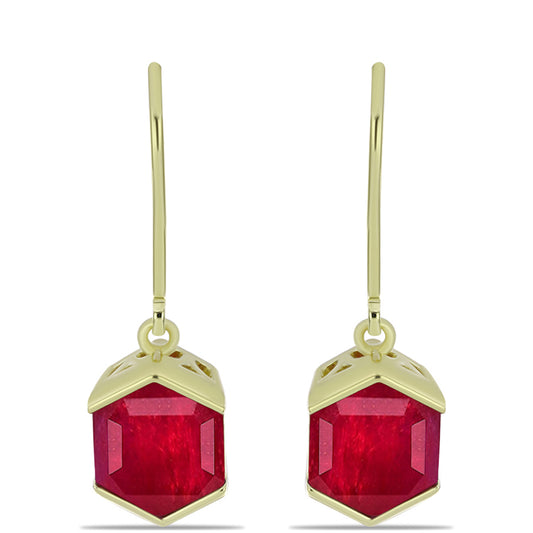 Pendientes de Plata Bañada en Oro con Rubí de Madagascar