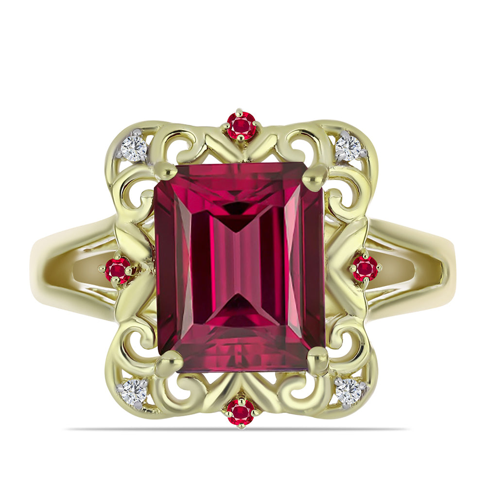 Anillo de Plata Bañada en Oro con Rubí de Madagascar y Topacio Blanco