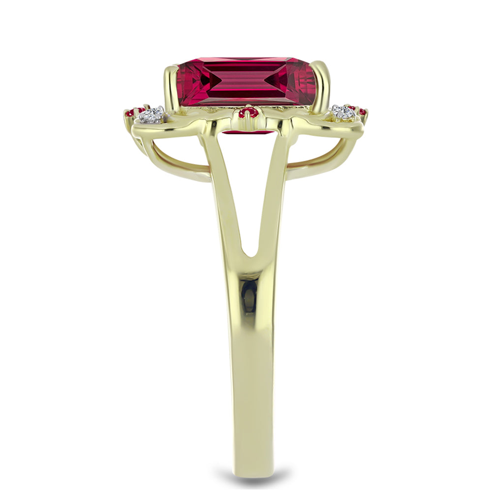 Anillo de Plata Bañada en Oro con Rubí de Madagascar y Topacio Blanco 4 