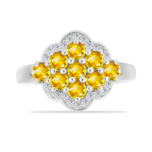 Anillo de Plata con Citrino de los Montes Urales y Topacio Blanco