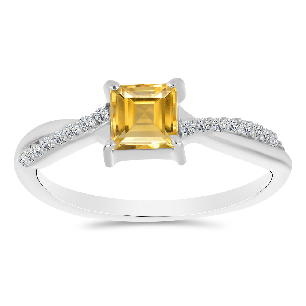 Anillo de Plata con Citrino de los Montes Urales y Topacio Blanco