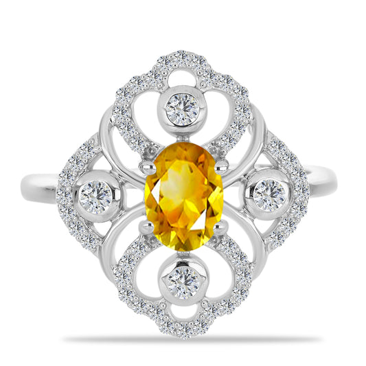 Anillo de Plata con Citrino de los Montes Urales y Topacio Blanco