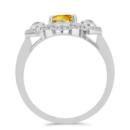 Anillo de Plata con Citrino de los Montes Urales y Topacio Blanco
