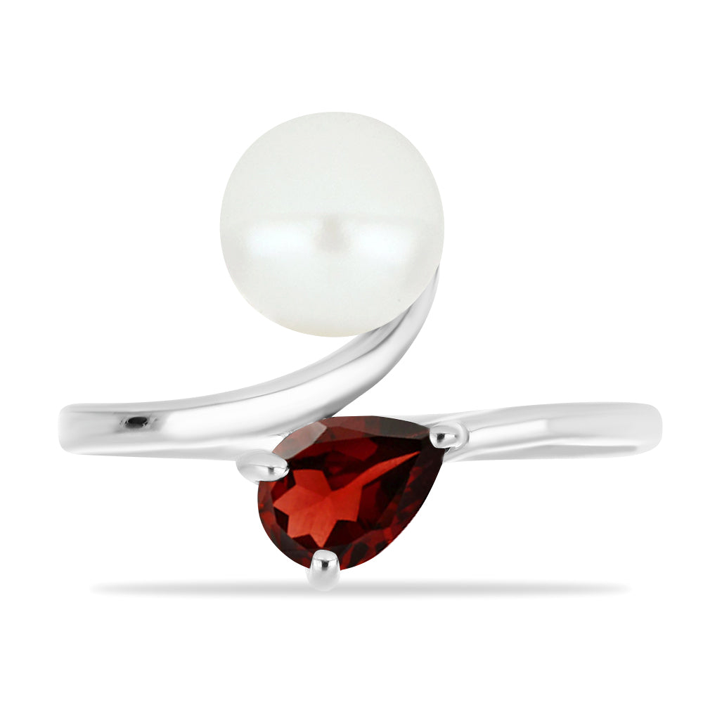 Anillo de Plata con Granate Barton y Perla de Agua Dulce 1 