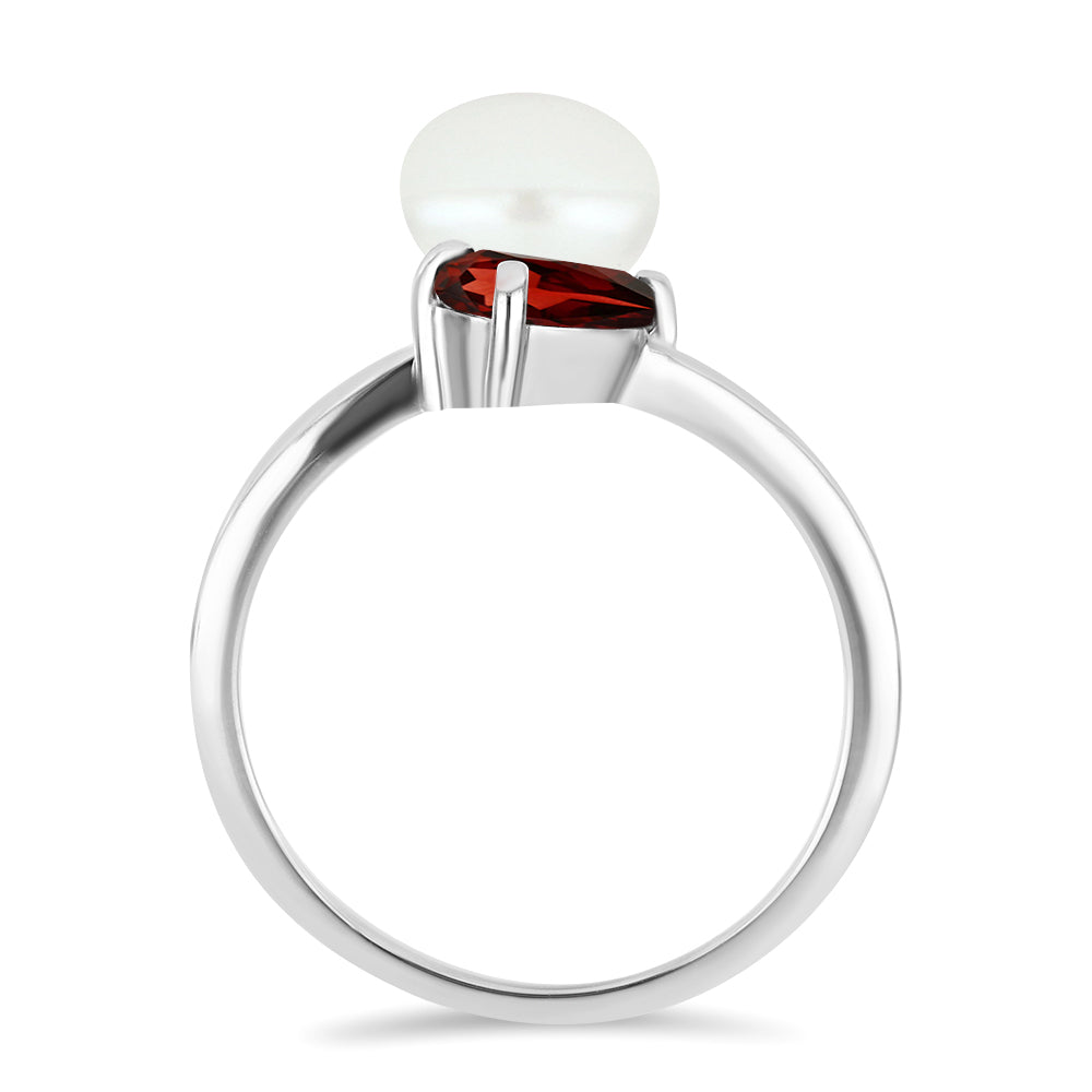 Anillo de Plata con Granate Barton y Perla de Agua Dulce 2 