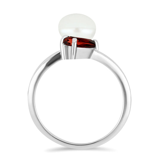 Anillo de Plata con Granate Barton y Perla de Agua Dulce