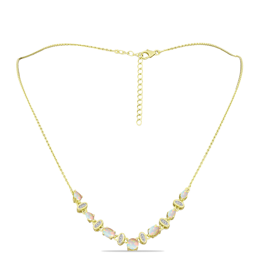 Collar de Plata Bañada en Oro con Ópalo Etíope de Lega Dembi y Topacio Blanco 1 