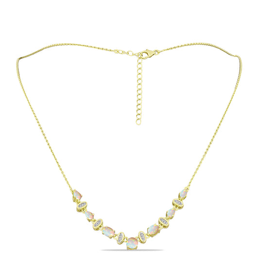 Collar de Plata Bañada en Oro con Ópalo Etíope de Lega Dembi y Topacio Blanco