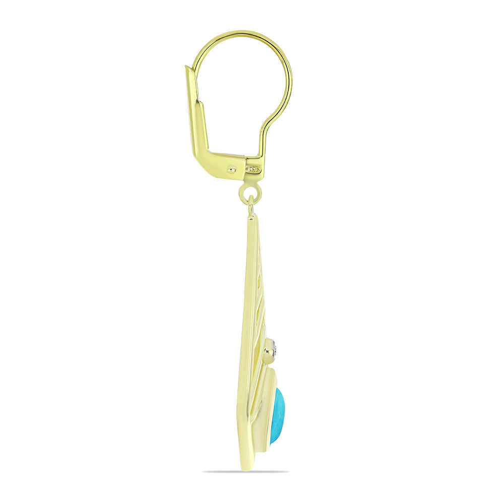 Pendientes de Plata Bañada en Oro con Turquesa Bella Durmiente y Topacio Blanco