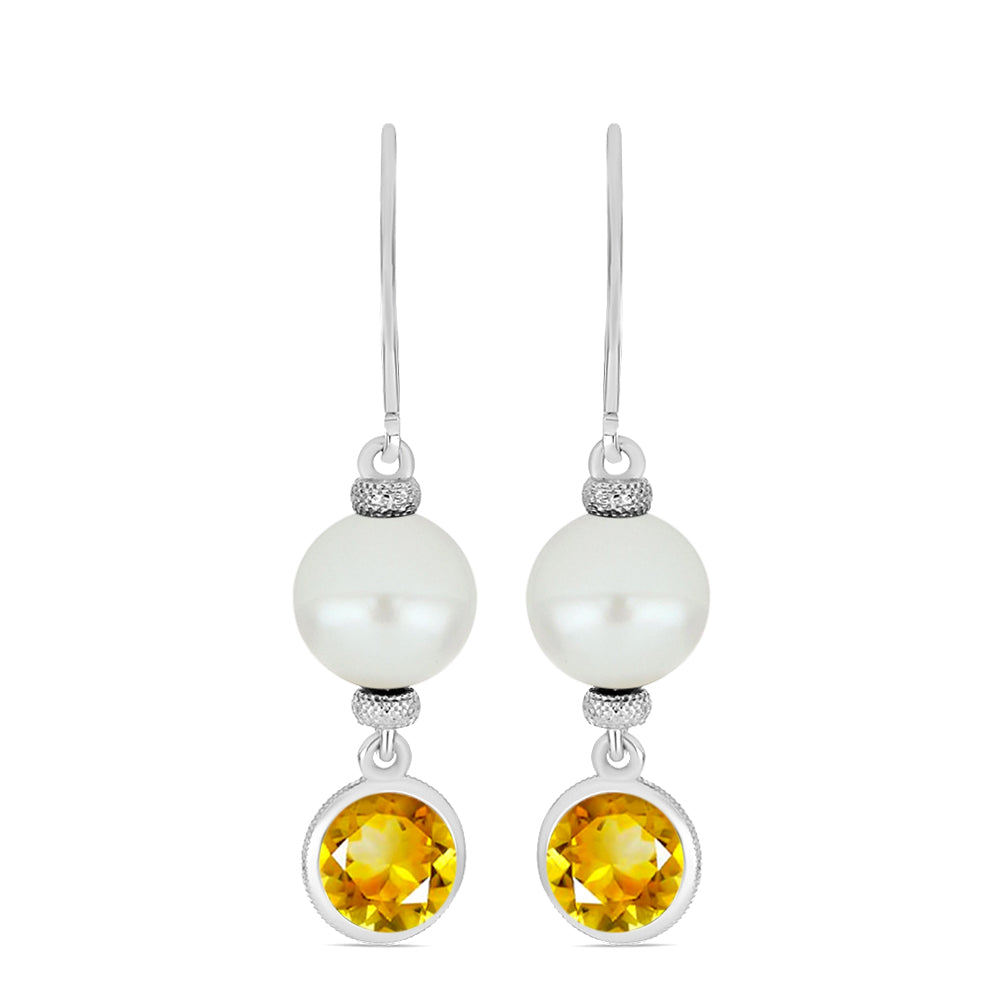 Pendientes de Plata con Citrino de los Montes Urales y Perla de Agua Dulce 1 