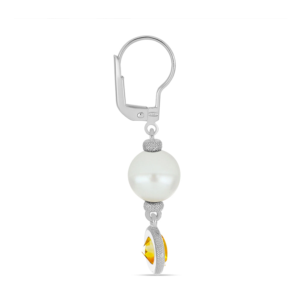 Pendientes de Plata con Citrino de los Montes Urales y Perla de Agua Dulce