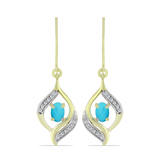 Pendientes de Plata Bañada en Oro con Turquesa Bella Durmiente y Topacio Blanco