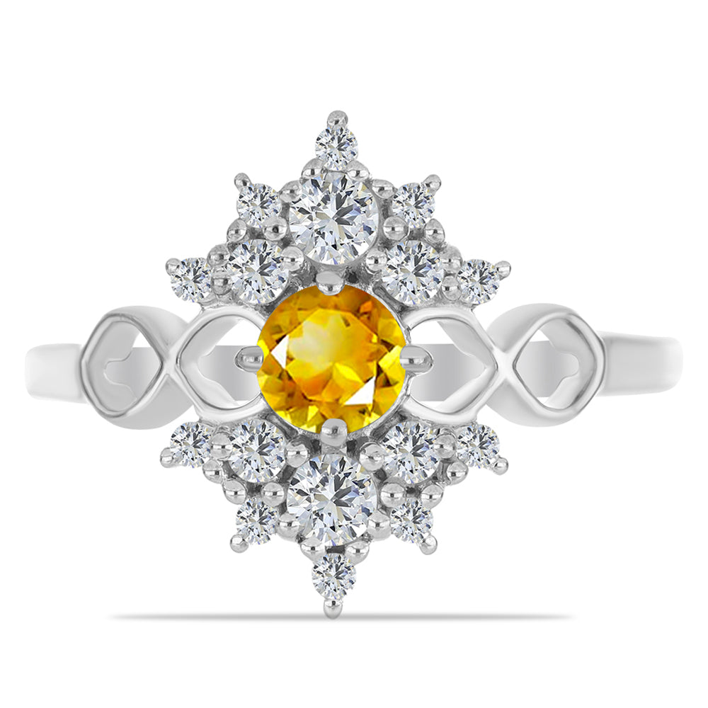 Anillo de Plata con Citrino de los Montes Urales y Topacio Blanco 1 