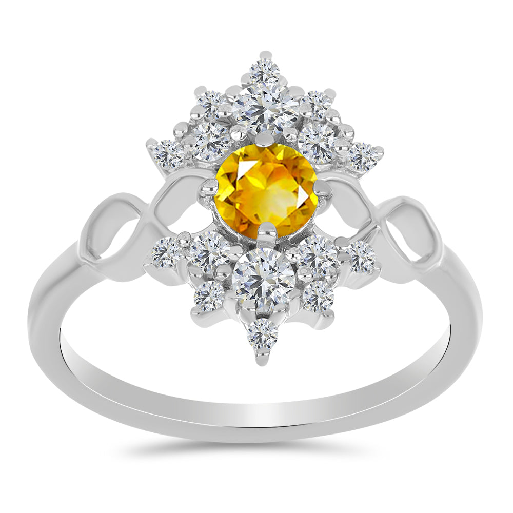 Anillo de Plata con Citrino de los Montes Urales y Topacio Blanco 3 
