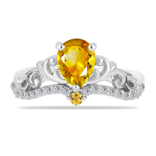 Anillo de Plata con Citrino de los Montes Urales y Topacio Blanco