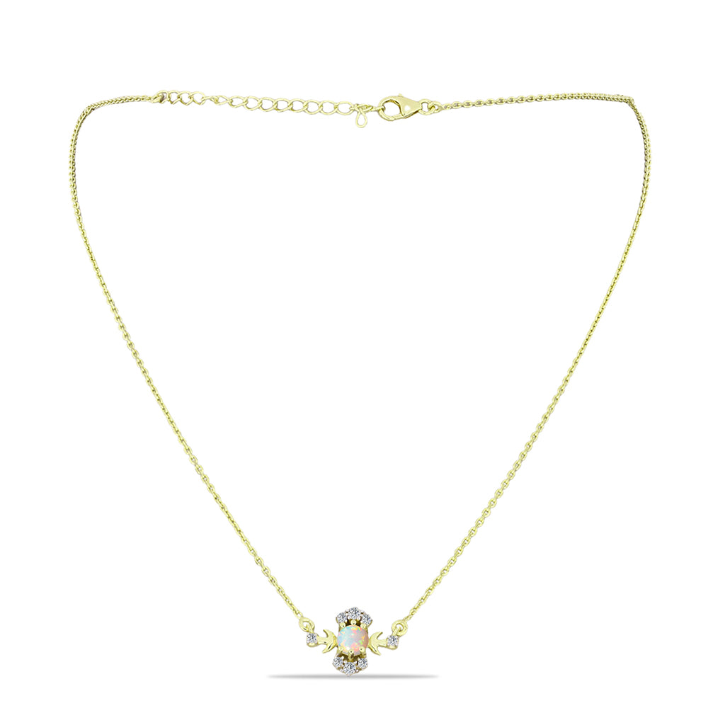 Collar de Plata Bañada en Oro con Ópalo Etíope de Lega Dembi y Topacio Blanco