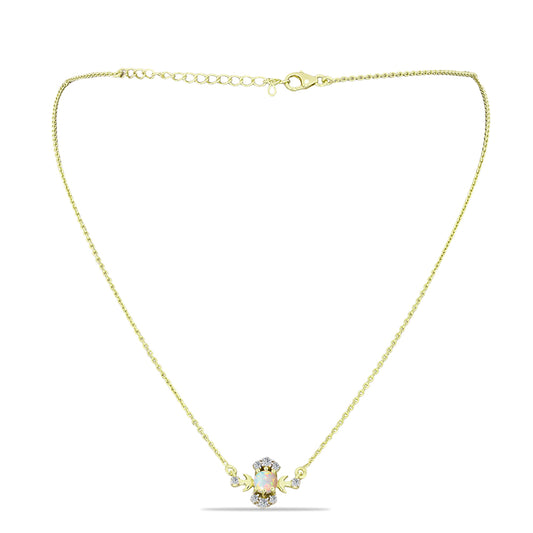 Collar de Plata Bañada en Oro con Ópalo Etíope de Lega Dembi y Topacio Blanco