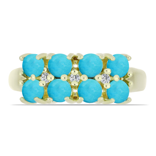 Anillo de Plata Bañada en Oro con Turquesa Bella Durmiente y Topacio Blanco