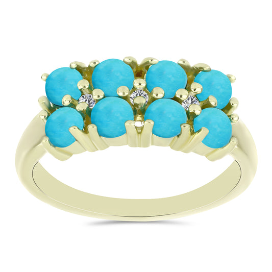 Anillo de Plata Bañada en Oro con Turquesa Bella Durmiente y Topacio Blanco