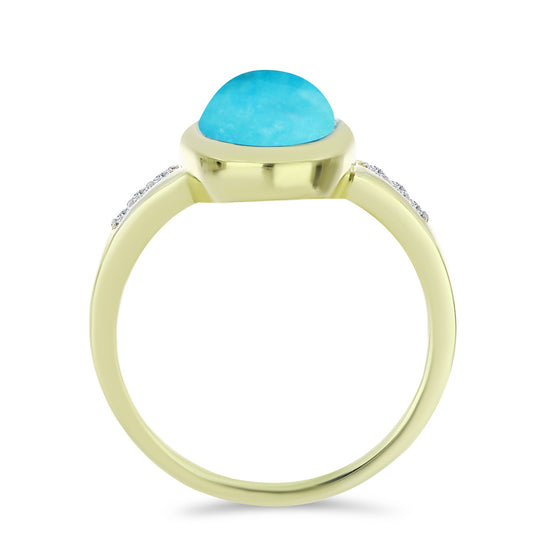 Anillo de Plata Bañada en Oro con Turquesa Bella Durmiente y Topacio Blanco