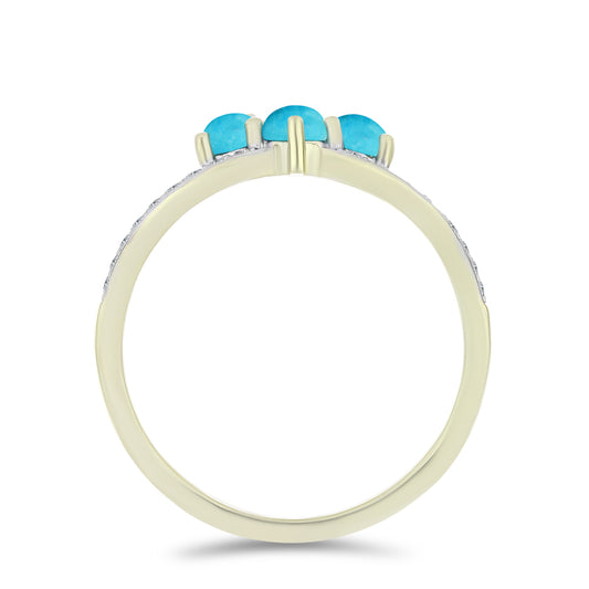Anillo de Plata Bañada en Oro con Turquesa Bella Durmiente y Topacio Blanco