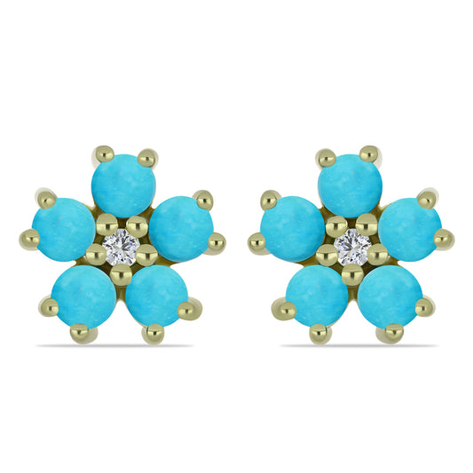 Pendientes de Plata Bañada en Oro con Turquesa Bella Durmiente y Topacio Blanco