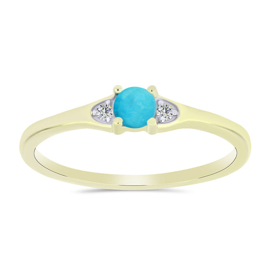 Anillo de Plata Bañada en Oro con Turquesa Bella Durmiente y Topacio Blanco