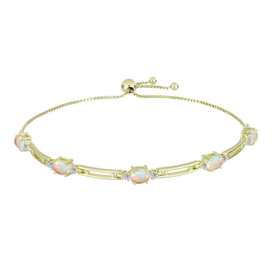 Pulsera de Plata Bañada en Oro con Ópalo Etíope de Lega Dembi y Topacio Blanco