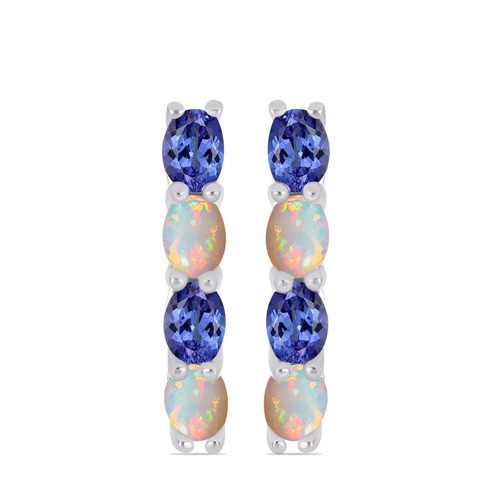 Pendientes de Plata con Tanzanita y Ópalo Etíope de Lega Dembi