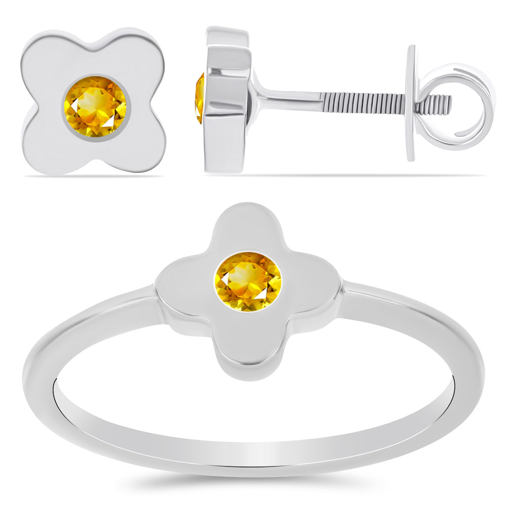 Conjunto de Plata con Citrino de los Montes Urales ( Pendientes +Anillo ) 1 