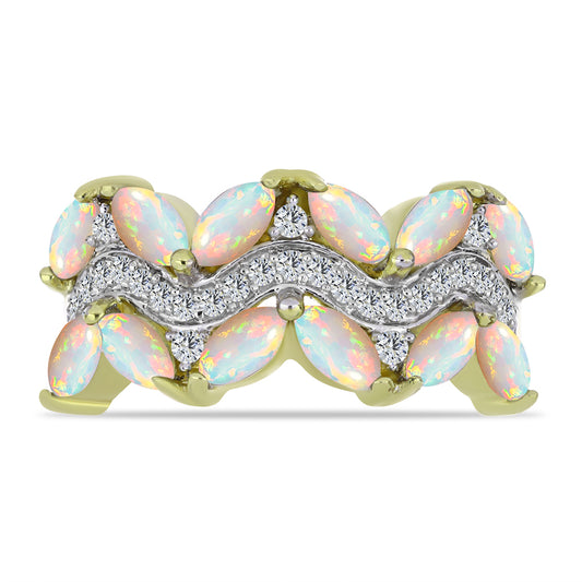 Anillo de Plata Bañada en Oro con Ópalo Etíope de Lega Dembi y Topacio Blanco