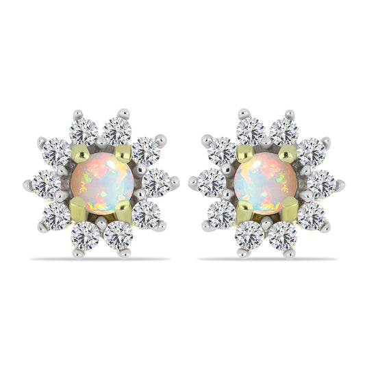 Pendientes de Plata Bañada en Oro con Ópalo Etíope de Lega Dembi y Topacio Blanco