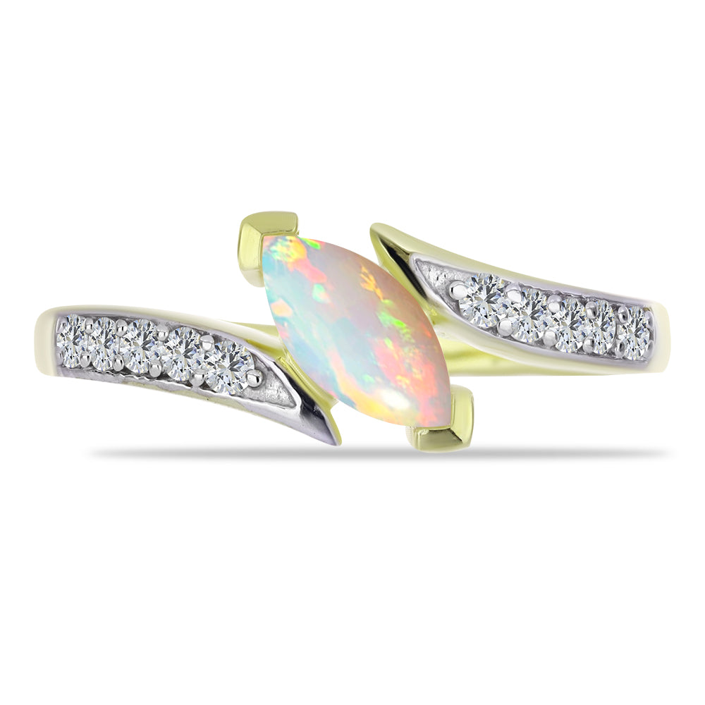 Anillo de Plata Bañada en Oro con Ópalo Etíope de Lega Dembi y Topacio Blanco 2 